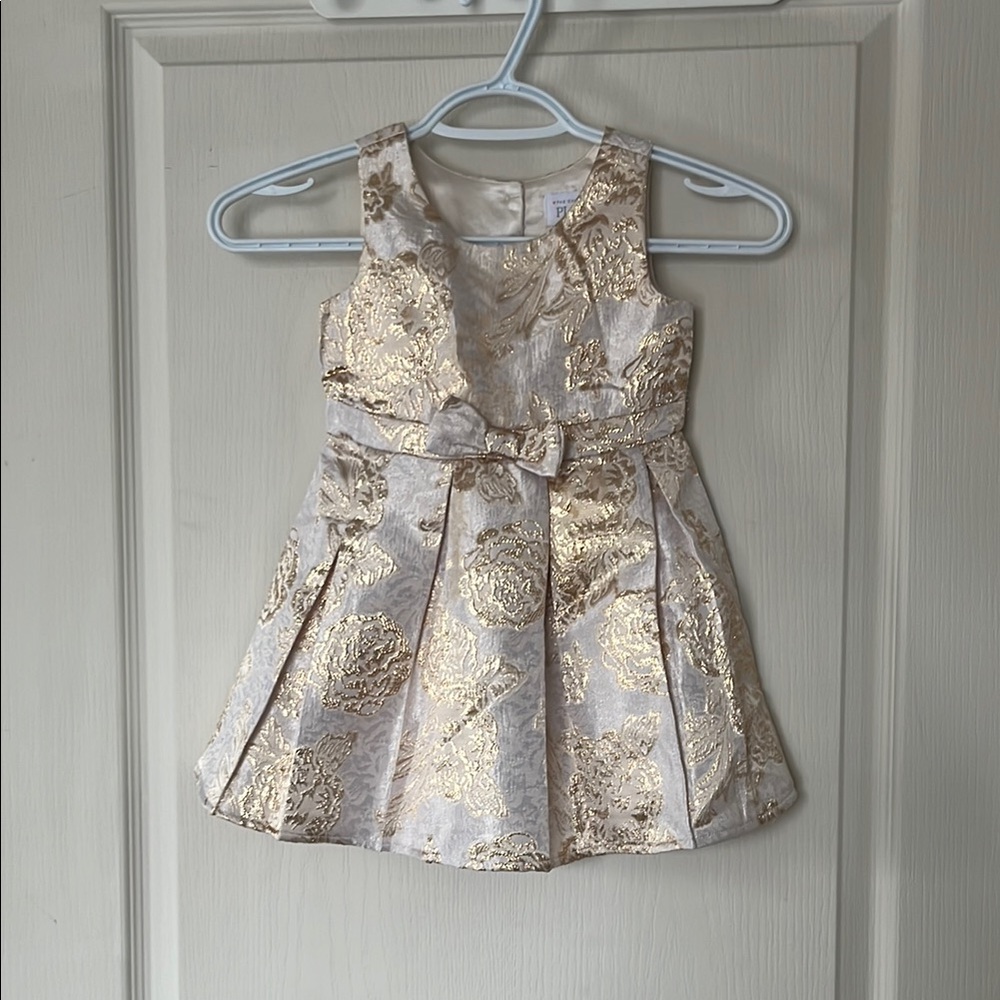 Elegant Gold Floral Kids Dress